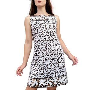 Diane von Furstenberg brn/crm geometric floral dress w/cutouts neckline & hem 4